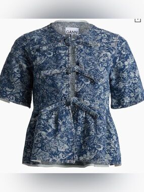 Ganni Blue Floral Peplum Top